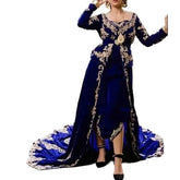 Royal Blue Algerian Caftan Evening Dress Morocco Velvet Special Occasion Dresses Appliqued Lace Outfit Prom Party Gowns